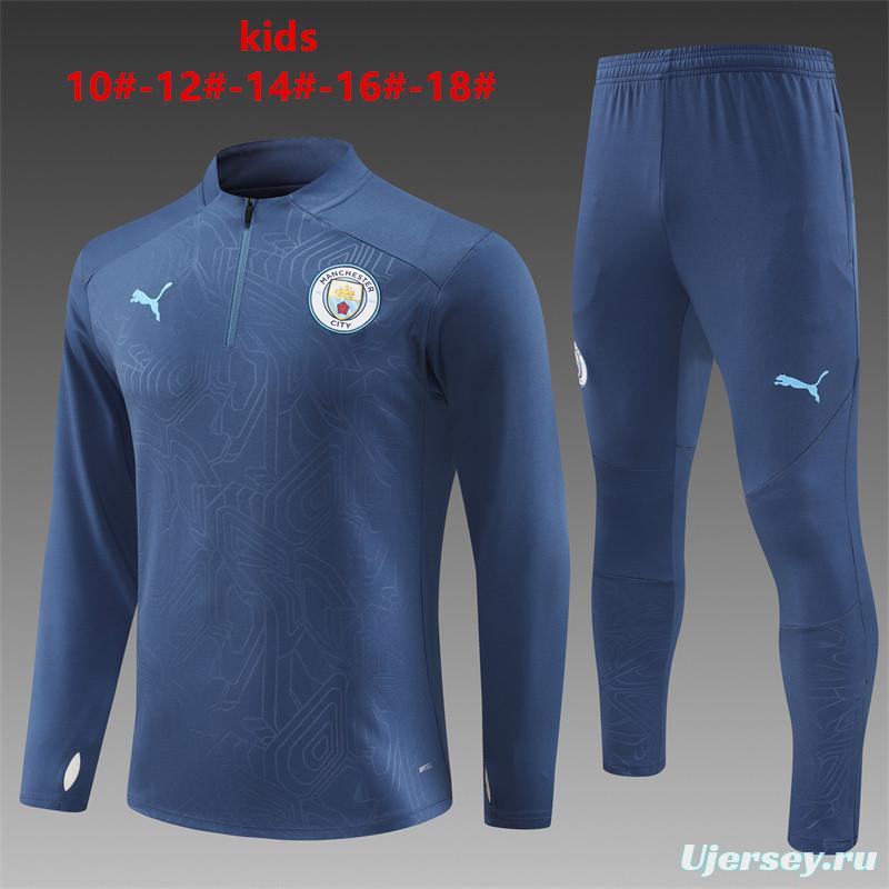 24/25 Kids Manchester City Navy Half Zipper Jacket+Long Pants