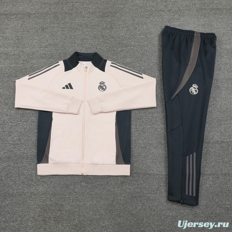 24/25 Real Madrid Pink/Black Full Zipper Jacket +Long Pants