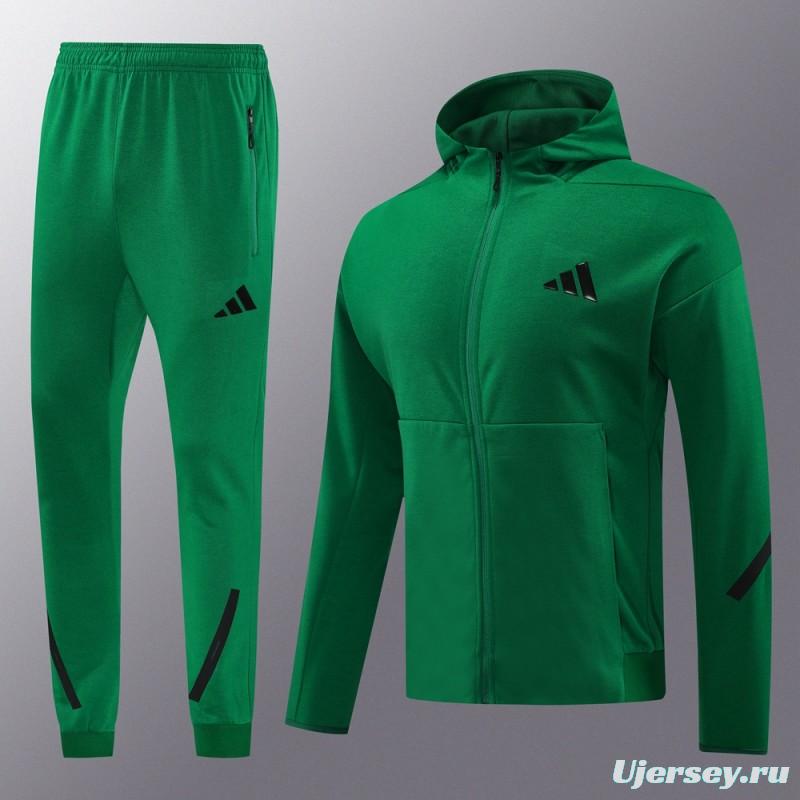 2024 Adidas Green Hoodie Full Zipper Jacket +Long Pants