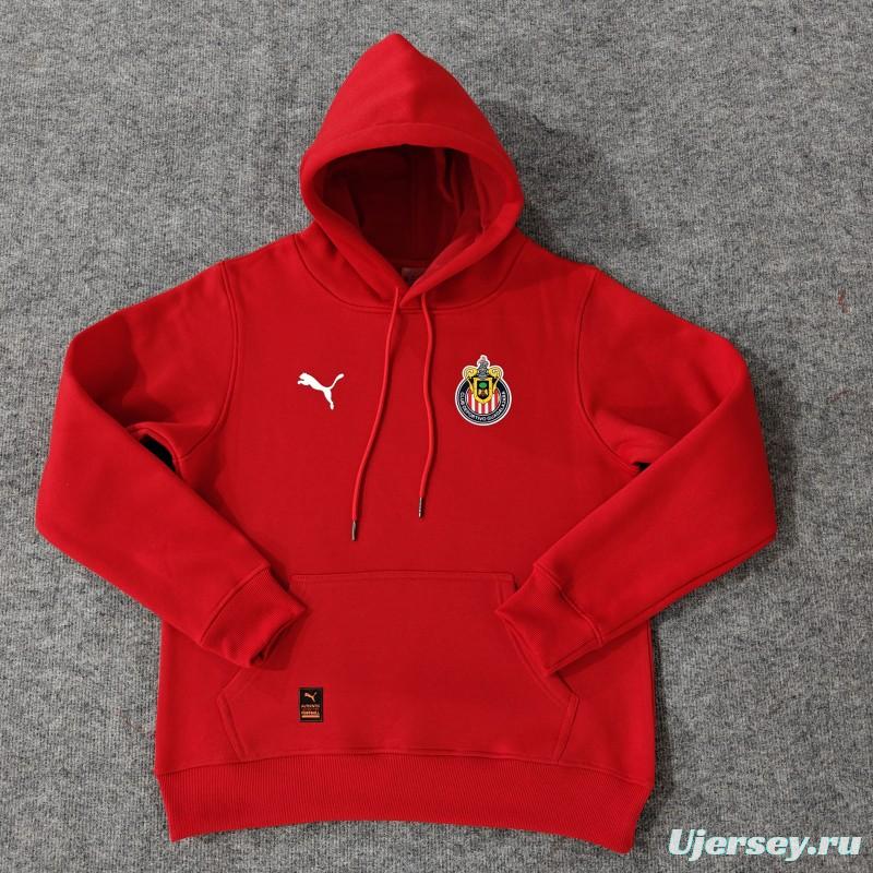 24/25 Chivas Guadalajara Navy/Red/Black/Beige/Grey Hoodie WIth Black Badge