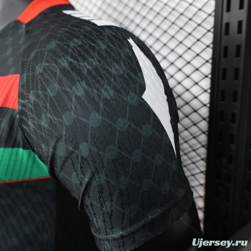 Player Version 25/26 CD Palestino Away Black Jersey with Red-Green Stripes and Bank of Palestine Sponsor