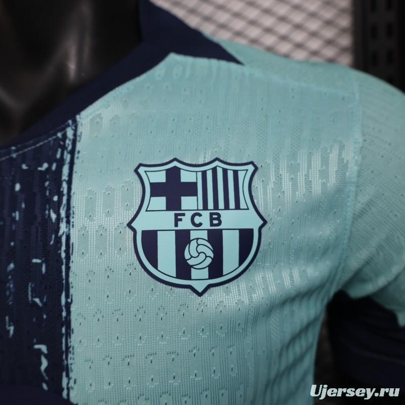 Player Version 25/26 Barcelona Blue 125Th Anniversary Mint Green Jersey with Navy Blue Stripe and Spotify Sponsor