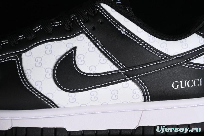 Nike SB Dunk Low Gucci Collaboration - Double G Embroidery Black Swoosh Anniversary Custom Low-Top Casual Skate Shoes - SF1588-136