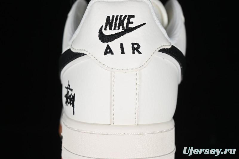 Nike Air Force 1 '07 Low Stussy Collaboration - Beige Black Gum Sole Low-Top Casual Sneakers - XZ5688-001