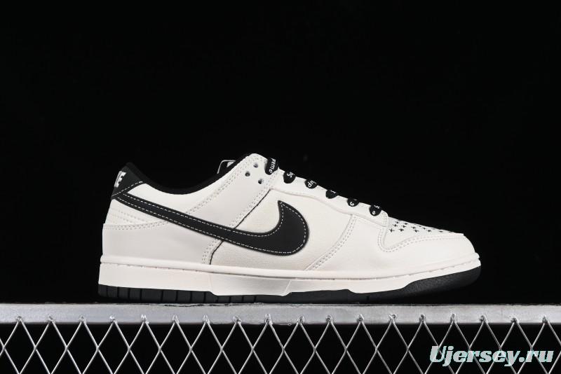 Nike SB Dunk Low Supreme Collaboration - Beige Black Canvas Anniversary Custom Low-Top Casual Skate Shoes - BB8657-515