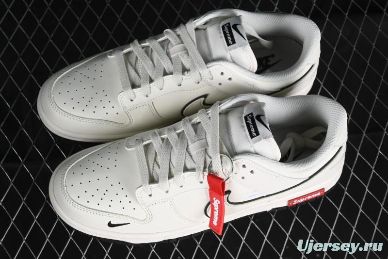 Nike SB Dunk Low Supreme Collaboration - Beige Black Mini Swoosh Anniversary High-End Custom Low-Top Casual Skate Shoes - DJ2024-006