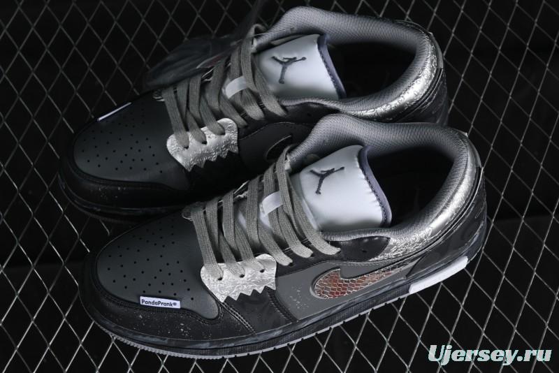 Nike Air Jordan 1 Low AJ1 Panda Prank Modern Gray Silver Black Low-top Casual Sneakers - 553560-053