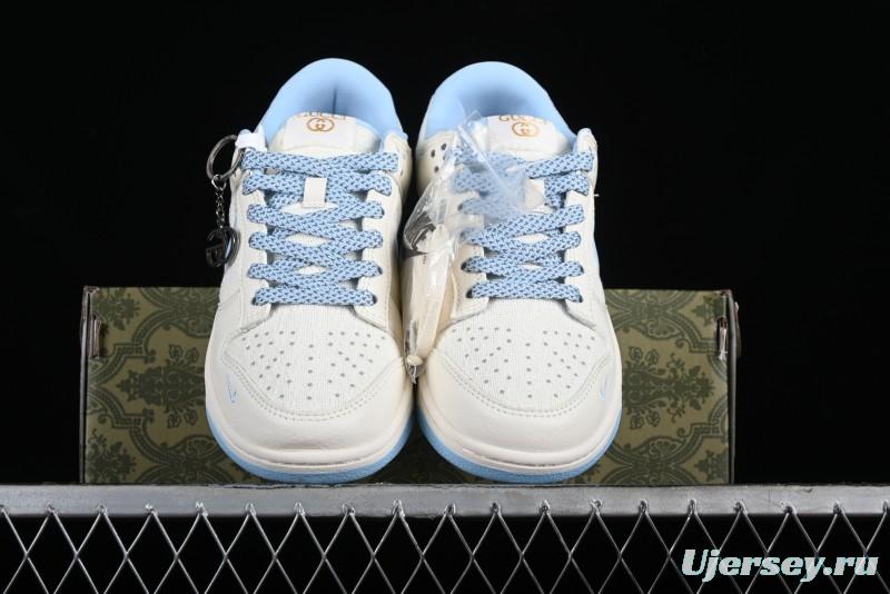 Nike SB Dunk Low Gucci Collaboration - Beige & Light Blue Crochet Fabric Anniversary High-End Custom Low-Top Casual Skate Shoes - DQ1098-376