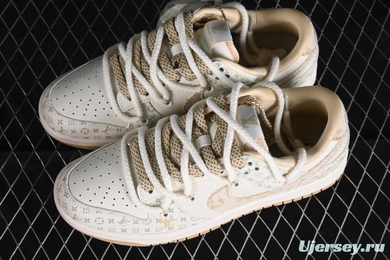 Nike SB Dunk Low LV Collaboration Strap Beige Swoosh Anniversary High-End Custom Low-Top Casual Sneakers - SJ2068-250