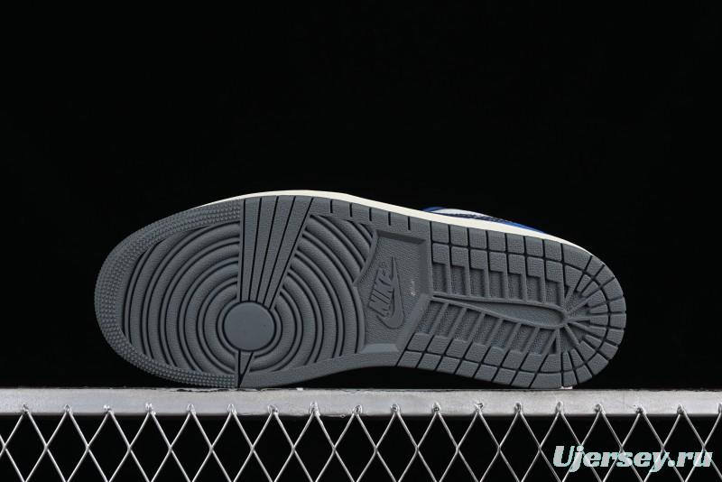 Nike Air Jordan 1 Low Flight Vintage Casual Sneakers with Distressed White-Blue Design - FV8439-104