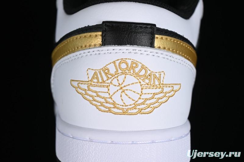 Nike Air Jordan 1 Low AJ1 Basketball Shoes with Black White Gold Swoosh - 553558-172