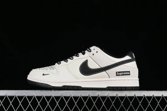 Nike SB Dunk Low Supreme Collaboration - Beige Black Canvas Anniversary Custom Low-Top Casual Skate Shoes - BB8657-515