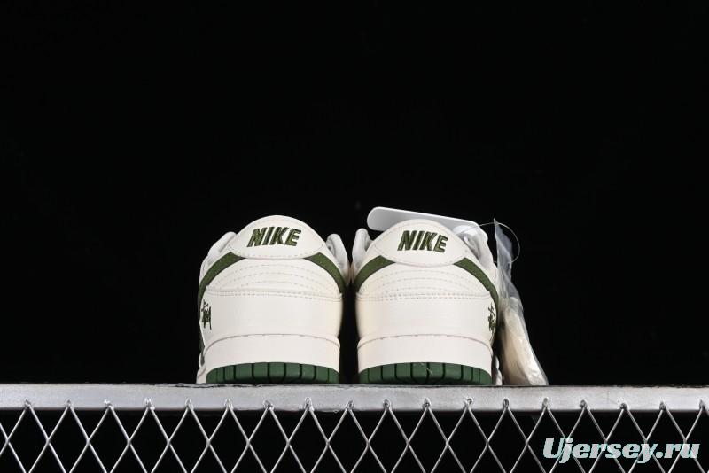 Nike SB Dunk Low Stussy Collaboration - Green Floral Anniversary Custom Low-Top Casual Skate Shoes - CF3688-008