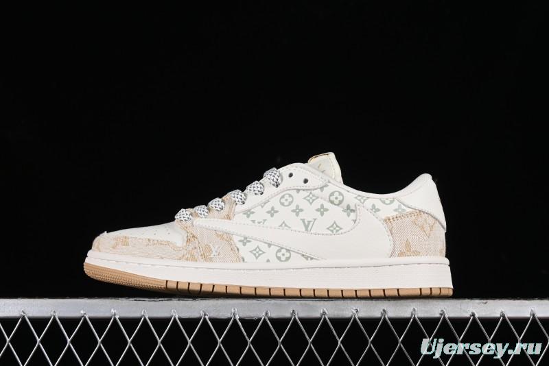 Nike Travis Scott x Fragment Design x Jordan Air Jordan 1 Low OG SP AJ1 LV Khaki Denim Casual Sneakers - SJ2068-009