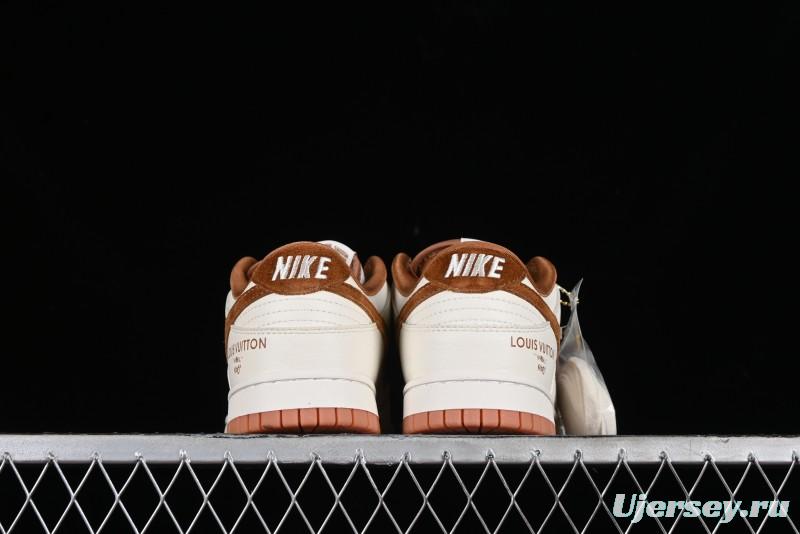Nike SB Dunk Low LV Collaboration - Chocolate Anniversary High-End Custom Low-Top Casual Skate Shoes - FC1688-133