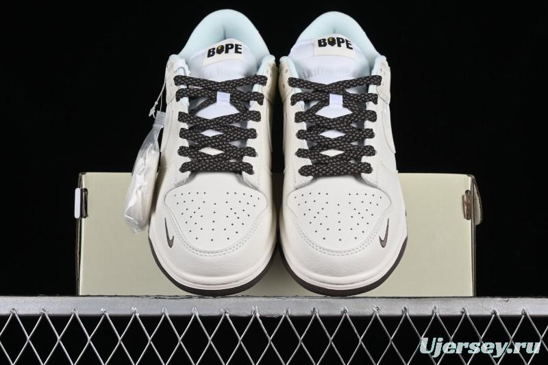 Nike SB Dunk Low BAPE Collaboration Anniversary Edition - White with Brown Swoosh Low-Top Casual Skate Shoes - XD6188-019