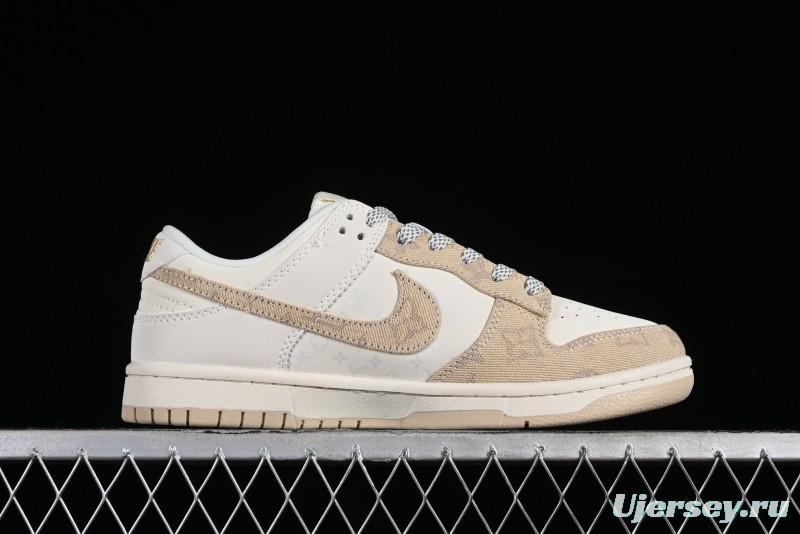 Nike SB Dunk Low LV Collaboration - Khaki Denim Anniversary High-End Custom Low-Top Casual Skate Shoes - XP3802-337