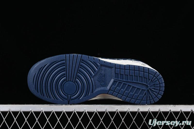 Nike SB Dunk Low LV Collaboration - Dark Blue Denim Anniversary High-End Custom Low-Top Casual Skate Shoes - XP3802-335