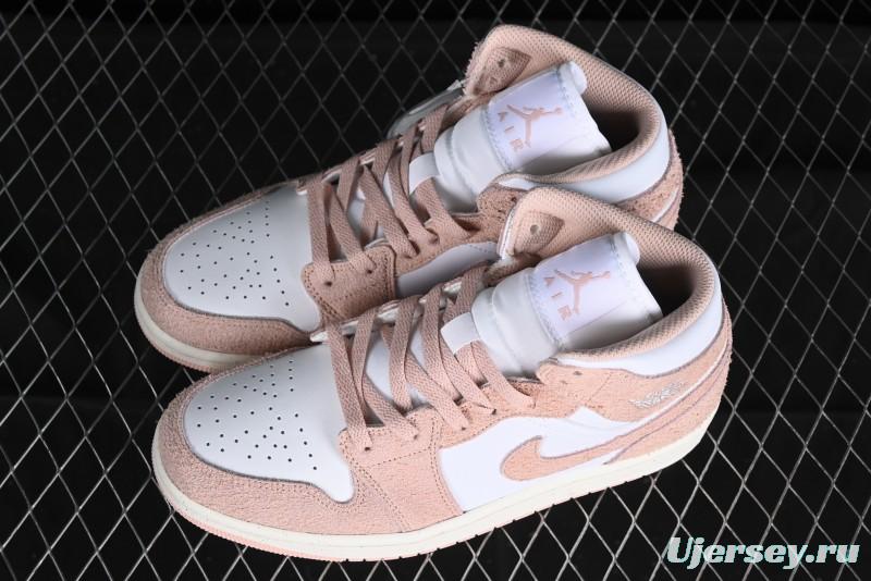 Nike Air Jordan AJ1 Mid Basketball Shoes in White Pink - FN7432-161