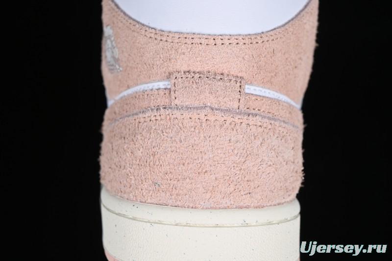 Nike Air Jordan AJ1 Mid Basketball Shoes in White Pink - FN7432-161
