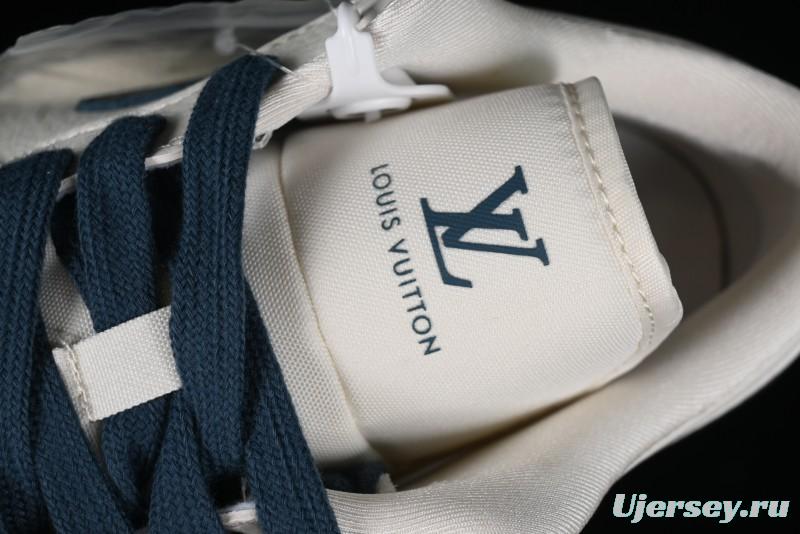 Nike Air Jordan 1 Low LV Collaboration - White with Blue Swoosh Custom Casual Sneakers - WG8850-005