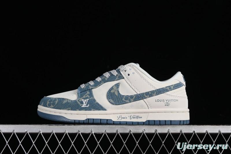 Nike SB Dunk Low LV Collaboration - Light Blue Denim Anniversary High-End Custom Low-Top Casual Skate Shoes - XP3802-336