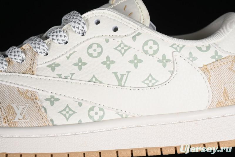 Nike Travis Scott x Fragment Design x Jordan Air Jordan 1 Low OG SP AJ1 LV Khaki Denim Casual Sneakers - SJ2068-009