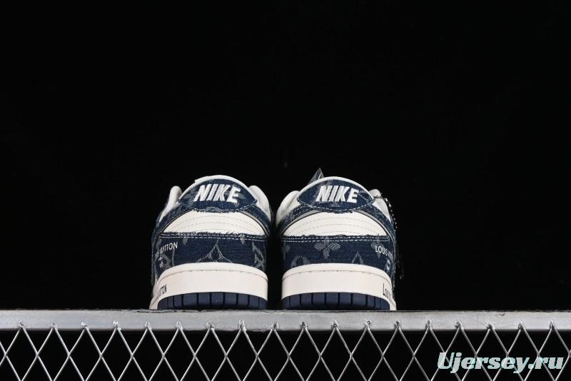 Nike SB Dunk Low LV Collaboration - Blue Denim Print Anniversary High-End Custom Low-Top Casual Skate Shoes - SJ2068-257