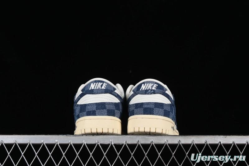 Nike SB Dunk Low LV Collaboration - Denim Checker Anniversary High-End Custom Low-Top Casual Skate Shoes - JH8310-949