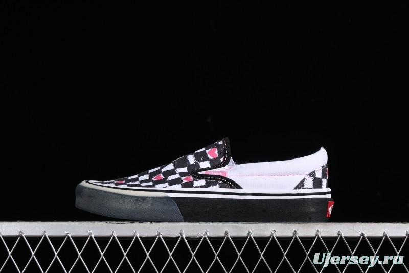 Vans Slip-On Classic Collaborative Hand-Painted Graffiti with Pink Accents and Crystal Outsole Checkerboard Slip-On - VN000CT5BPA