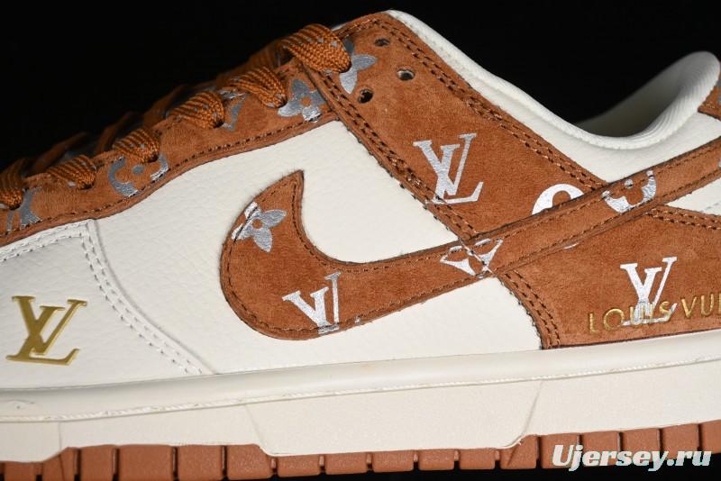 Nike SB Dunk Low LV Collaboration - Beige Brown Swoosh Anniversary High-End Custom Low-Top Casual Skate Shoes - XD6188-030