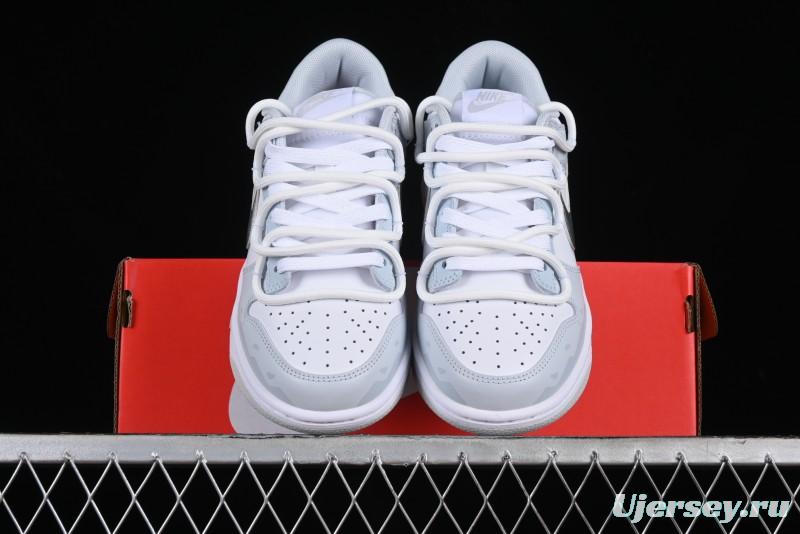 Nike Dunk Low Retro SB Casual Skate Shoes in Light Grey Blue with Silver Swoosh and Deconstructed Straps - HF0730-160