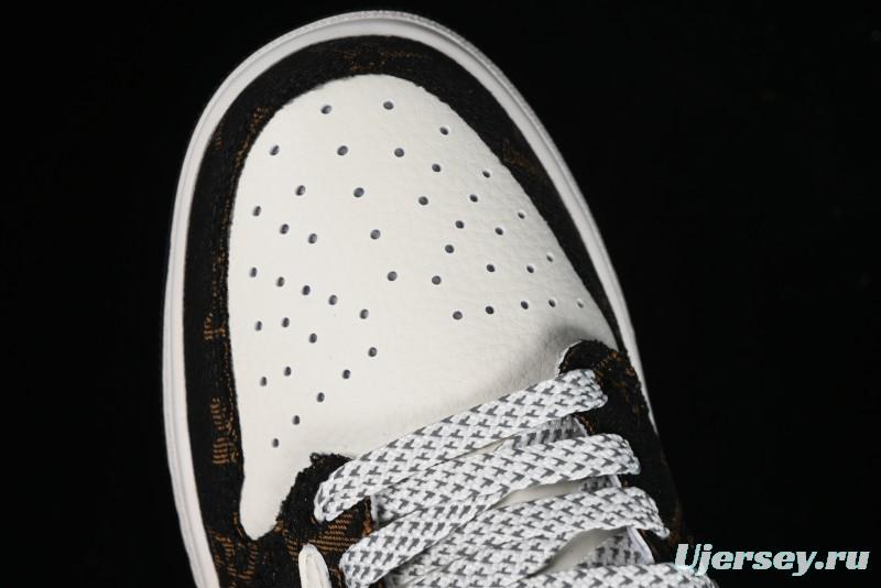 Nike Travis Scott x Fragment Design x Air Jordan 1 Low OG SP AJ1 LV Classic Black Gold Low-top Casual Sneakers - SJ2068-103