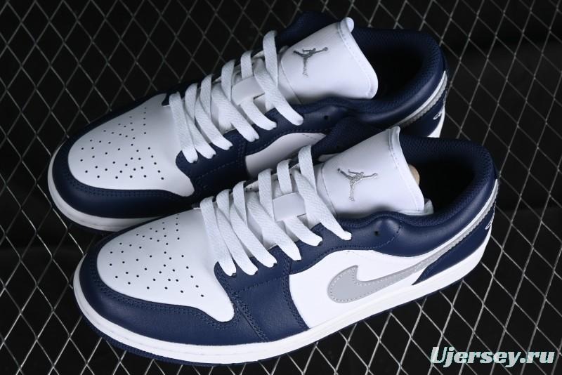Nike Air Jordan 1 Low AJ1 White Blue Grey Low Top Lifestyle Basketball Shoes - 553558-141