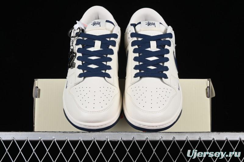 Stussy x Nike SB Dunk Low Anniversary Custom Sneakers with Blue Swoosh - DQ1098-379