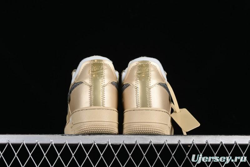 Off-White x Nike Air Force 1 '07 Low "Metal Gold" Casual Sneakers - DX1419-900