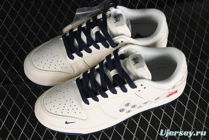 Nike SB Dunk Low Stussy Collaboration - Off White Floral Swoosh Anniversary High-End Custom Low-Top Casual Skate Shoes - XY1688-001