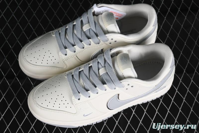Stussy x Nike SB Dunk Low Retro Premium Sneakers in Off-White Light Grey Swoosh - DQ1098-377