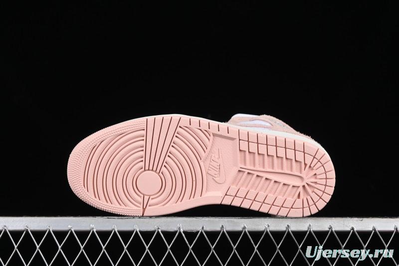 Nike Air Jordan AJ1 Mid Basketball Shoes in White Pink - FN7432-161