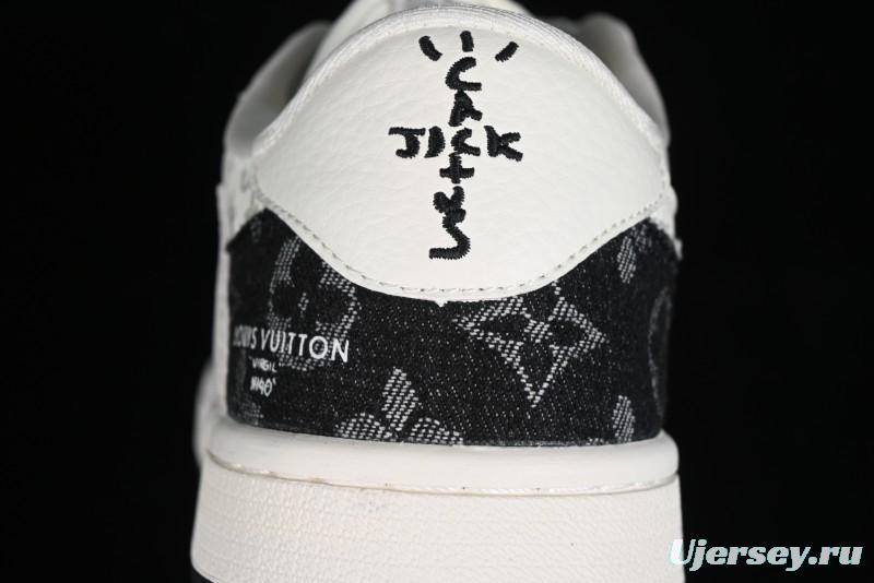 Nike Travis Scott x Fragment Design x Jordan Air Jordan 1 Low OG SP AJ1 LV Black Denim Print Low-Top Casual Sneakers - SJ2068-008