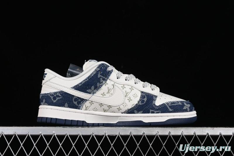 Nike SB Dunk Low LV Collaboration - Blue Denim Print Anniversary High-End Custom Low-Top Casual Sneakers - FC1688-162
