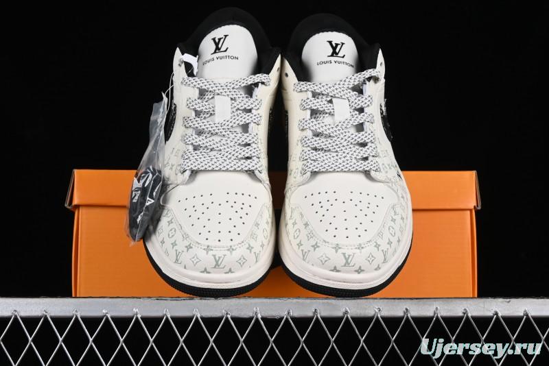 Nike Air Jordan 1 Low LV Collaboration - Black Denim Print Custom High-End Basketball Shoes - SJ9950-006