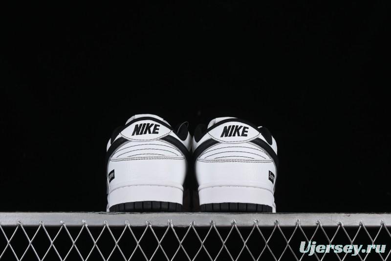 Nike Supreme x Nike SB Dunk Low Collaboration - Classic White Black Anniversary High-End Custom Low-Top Casual Skate Shoes - DY1503-100