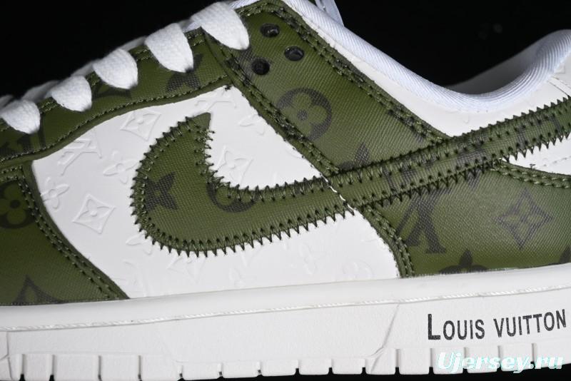 Nike SB Dunk Low LV Collaboration - Embroidered White Green Print Anniversary High-End Custom Low-Top Casual Sneakers - DQ1098-362