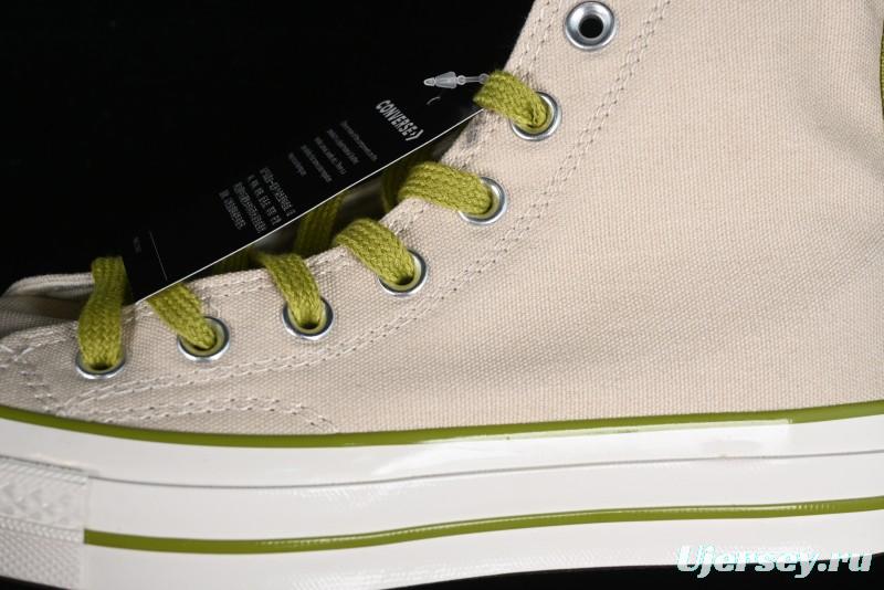 Converse Chuck 70 High Top Casual Canvas Sneakers with Light Beige Upper and Avocado Green Accents - A08530C