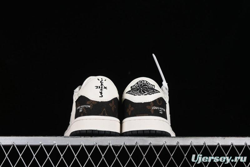 Nike Travis Scott x Fragment Design x Air Jordan 1 Low OG SP AJ1 LV Classic Black Gold Low-top Casual Sneakers - SJ2068-103