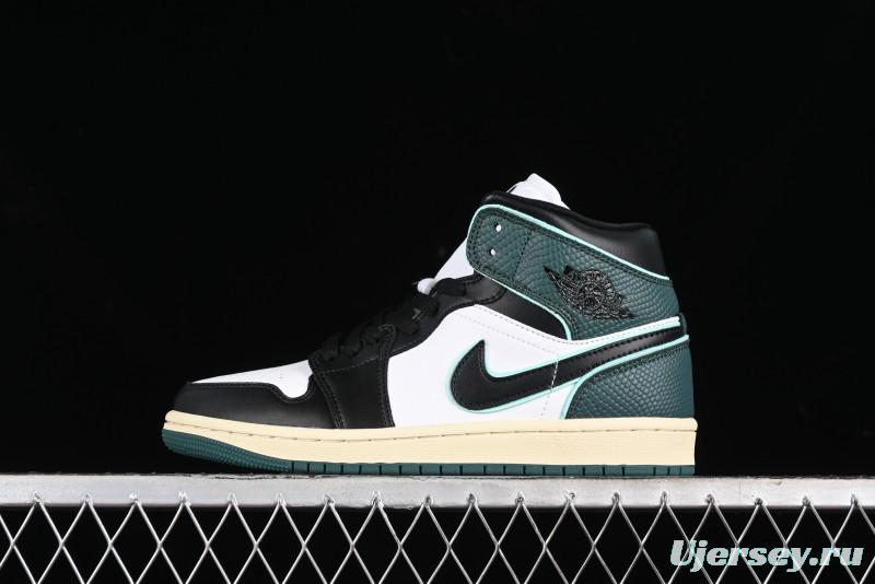 Nike Air Jordan 1 Mid AJ1 Snake Black Green Toe Mid-Top Basketball Shoes - FQ7818-100