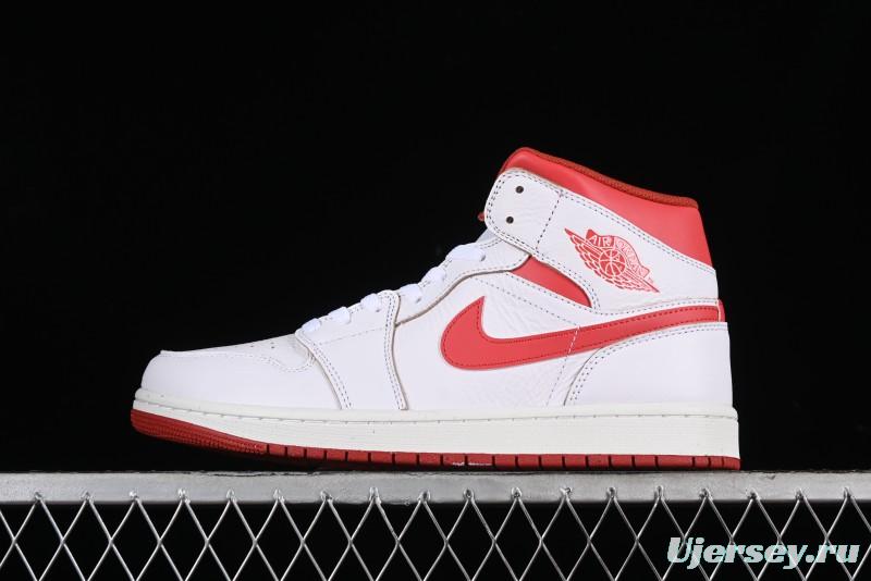 Nike Air Jordan 1 Mid Basketball Shoes in White/Orange/Red - FJ3458-160