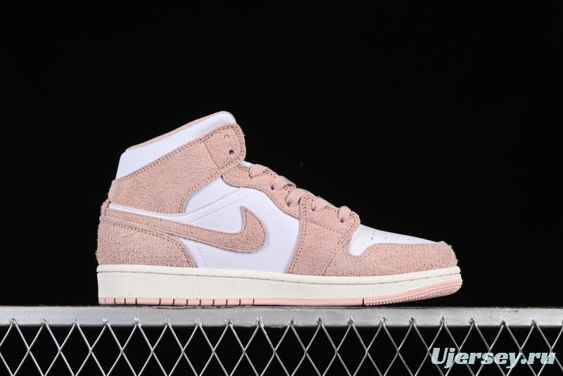 Nike Air Jordan AJ1 Mid Basketball Shoes in White Pink - FN7432-161