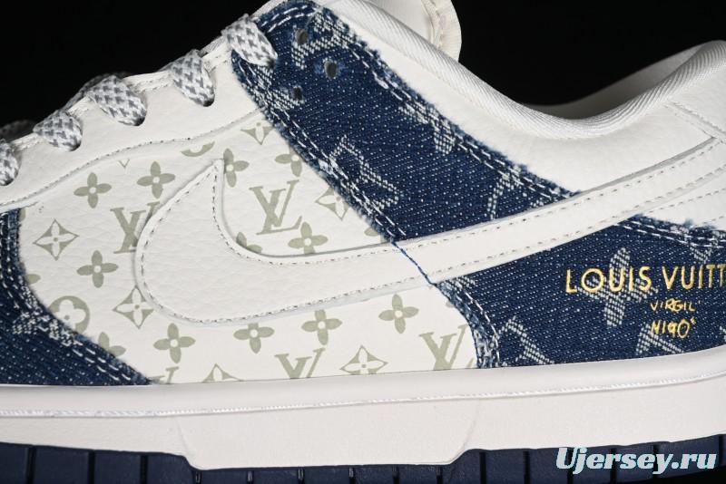 Nike SB Dunk Low LV Collaboration - Blue Denim Print Anniversary High-End Custom Low-Top Casual Sneakers - FC1688-162